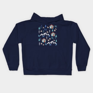 Winter Night Deer Forest Cabin II Kids Hoodie